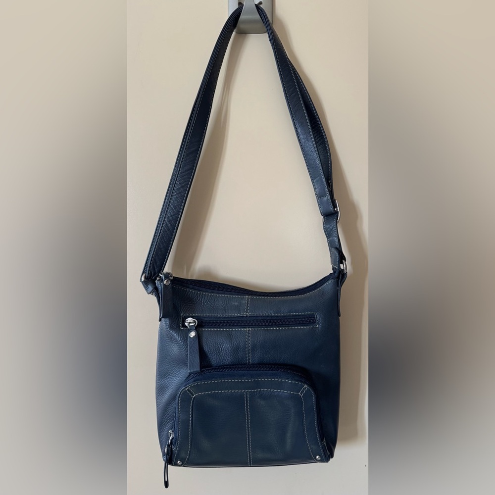 Smoke Gray ILI Adjustable Crossbody Organizer Leather Handbag Excellent